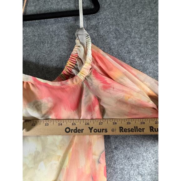 White House‎ Black Market Blouse Women Large Cold Shoulder Water Color Artsy - Picture 5 of 7